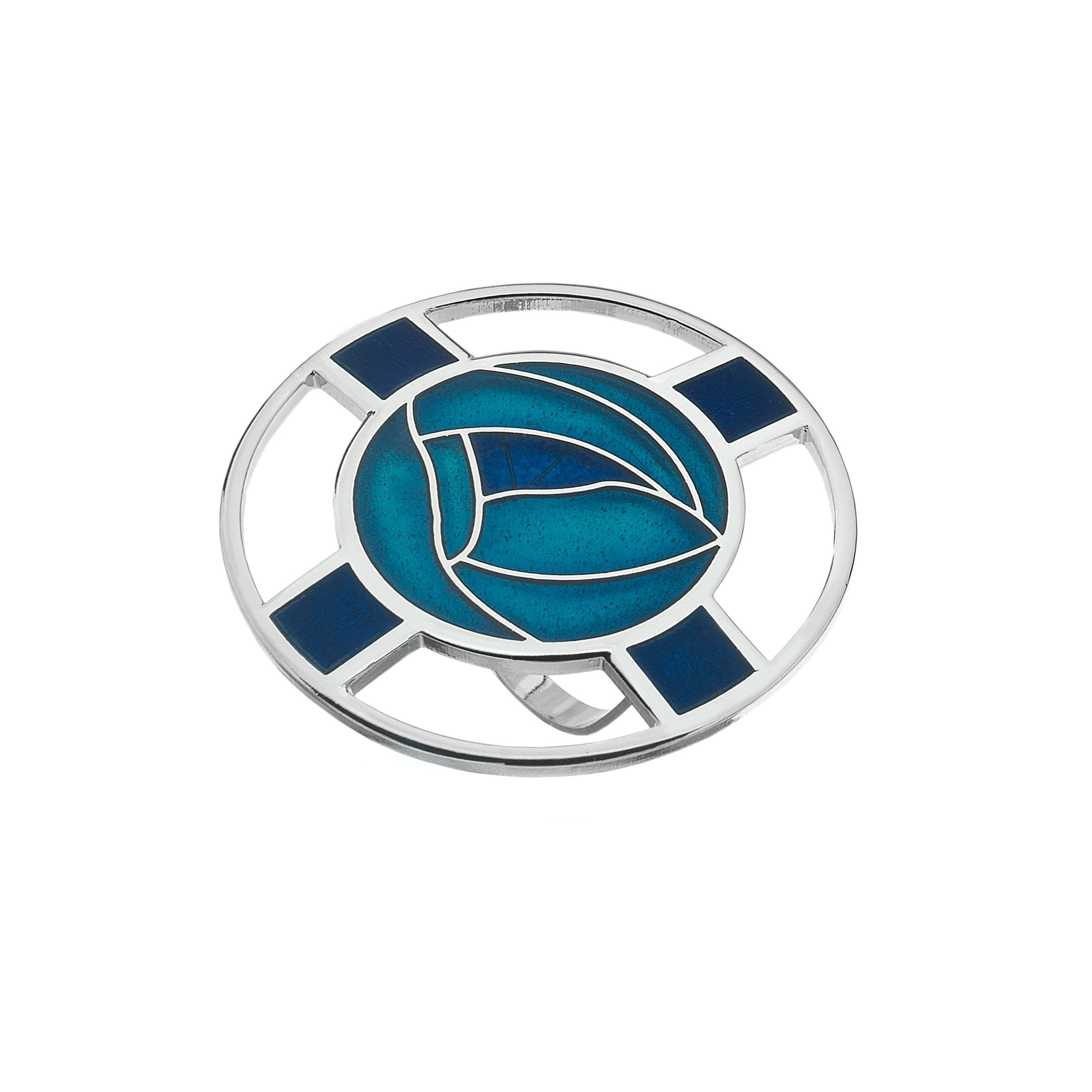 Turquoise Mackintosh Rose and Lattice Scarf Ring